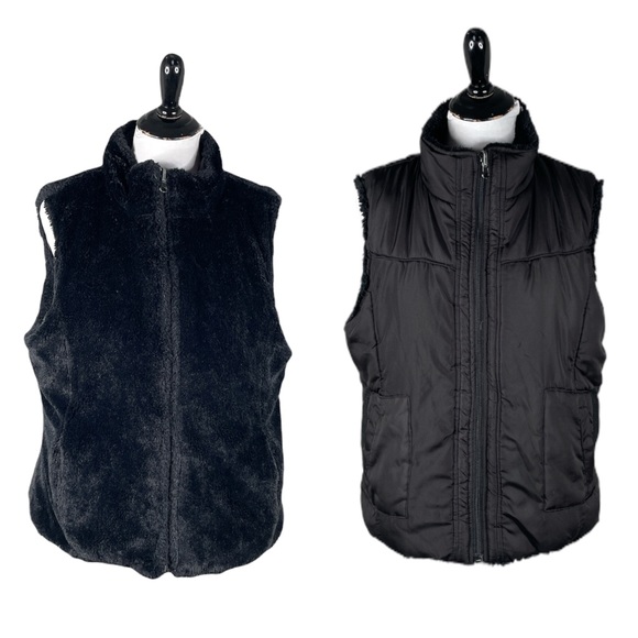 KC Collections Reversible Faux Fur Vest, Black, X-Large - Picture 12 of 12